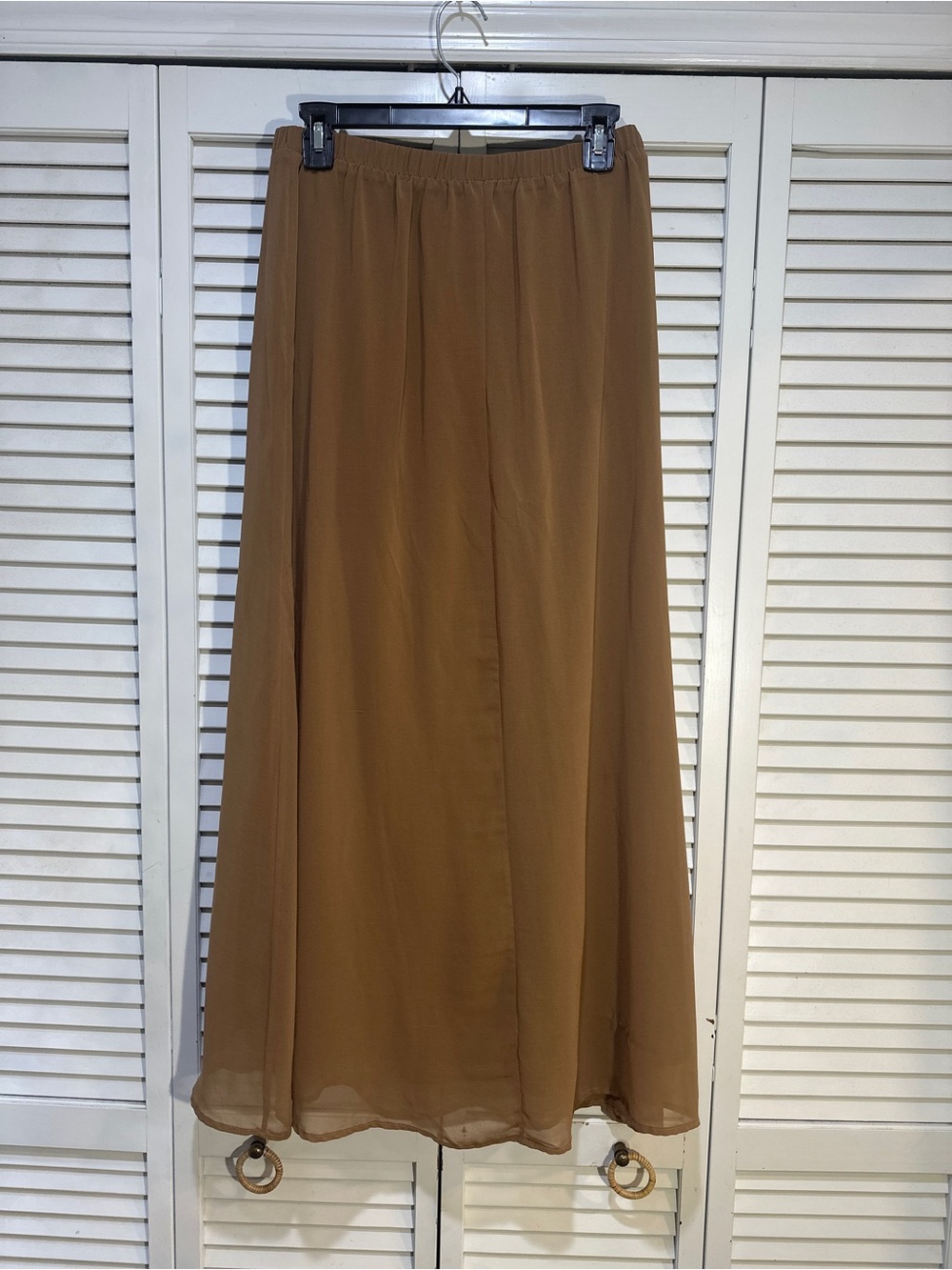 Boho Chiffon Maxi Skirt Women’s Medium Camel Brown Flowy Lined Elastic Waist - Picture 4 of 10